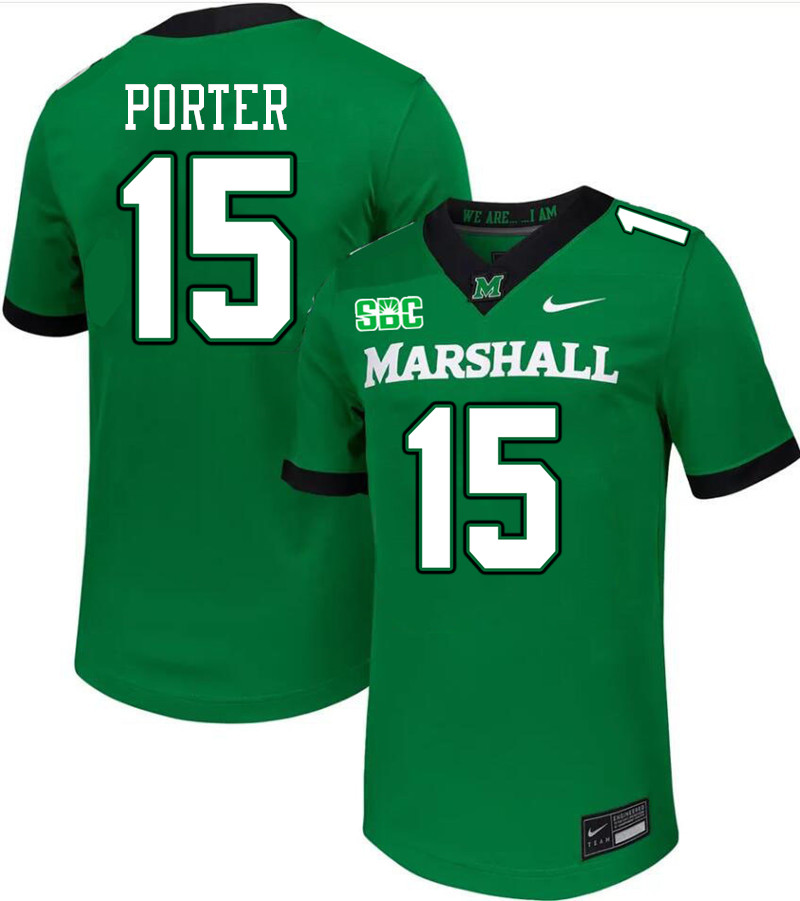 Marshall Thundering Herd #15 Zane Porter College Football Jerseys Stitched-Green Marshall Thundering Herd #15 Zane Porter College Football Jerseys Stitched-Green